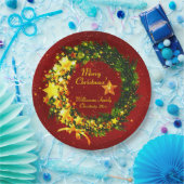 赤のName Year Christmas 20xx金ゴールドリースの追加 ペーパープレート (パーティー)