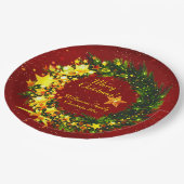 赤のName Year Christmas 20xx金ゴールドリースの追加 ペーパープレート (アングル)