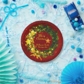 赤のName Year Christmas 20xx金ゴールドリースの追加 ペーパープレート (パーティー)