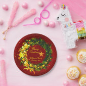 赤のName Year Christmas 20xx金ゴールドリースの追加 ペーパープレート (パーティー)