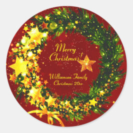 赤のName Year Christmas 20xx金ゴールドリースの追加 ラウンドシール