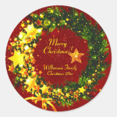 赤のName Year Christmas 20xx金ゴールドリースの追加 ラウンドシール (正面)