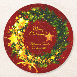 赤のName Year Christmas 20xx金ゴールドリースの追加 ラウンドペーパーコースター