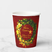 赤のName Year Christmas 20xx金ゴールドリースの追加 紙コップ (裏面)