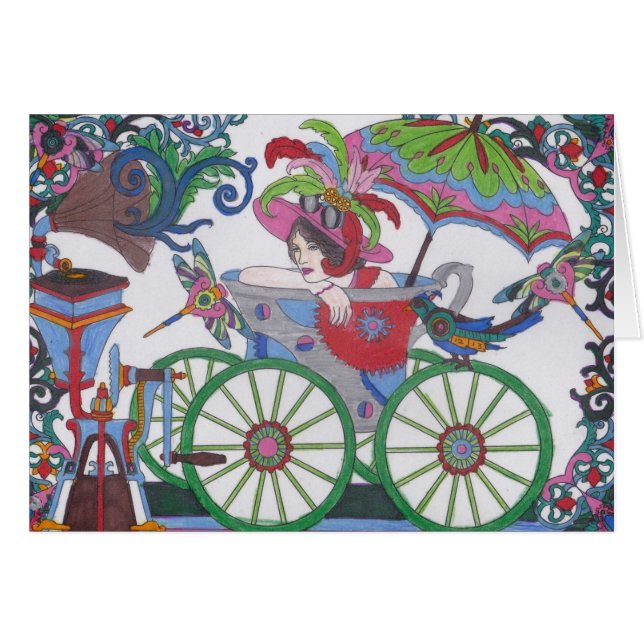 赤のSteampunk 14の女性、銀、青い浴槽 (正面横)