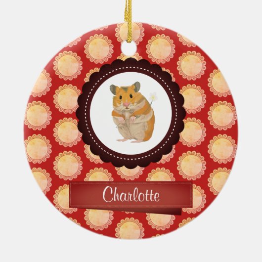 赤はあなたの一流のハムスターを加えます セラミックオーナメント (裏面)