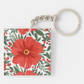 赤はっきりしたい花柄と緑豊かな離れ キーホルダー (裏面)