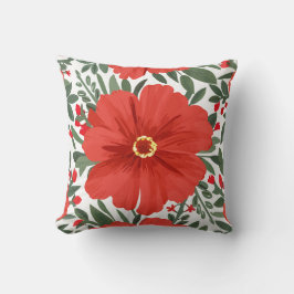赤はっきりしたい花柄と緑豊かな離れ クッション