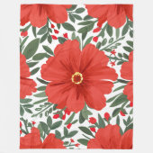 赤はっきりしたい花柄と緑豊かな離れ フリースブランケット (正面)