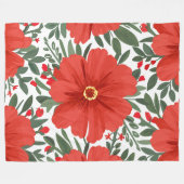 赤はっきりしたい花柄と緑豊かな離れ フリースブランケット (正面(横))