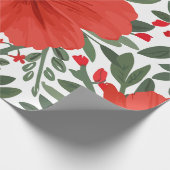 赤はっきりしたい花柄と緑豊かな離れ ラッピングペーパー (角)