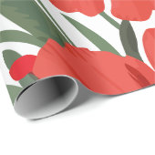 赤はっきりしたい花柄と緑豊かな離れ ラッピングペーパー (ロールコーナー)