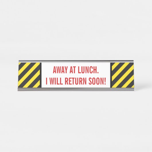 赤はっきりしたい「遠くにランチ。すぐに戻ってくる！」 デスクネームプレート (正面)