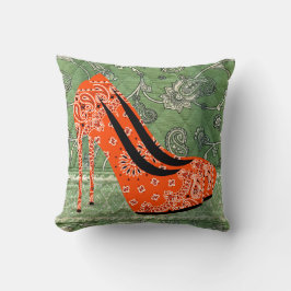 赤はっきりしたかかとペイズリーデザイン16 x 16ラウンド クッション