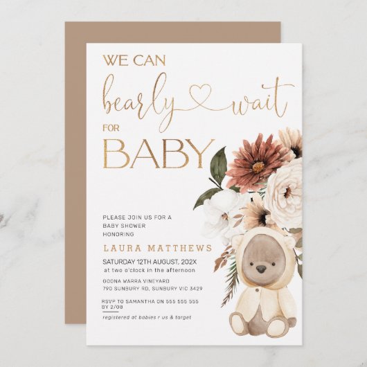 赤はっきりしたちゃんシャワーを待つことができるフローラ 招待状 (正面/裏面)