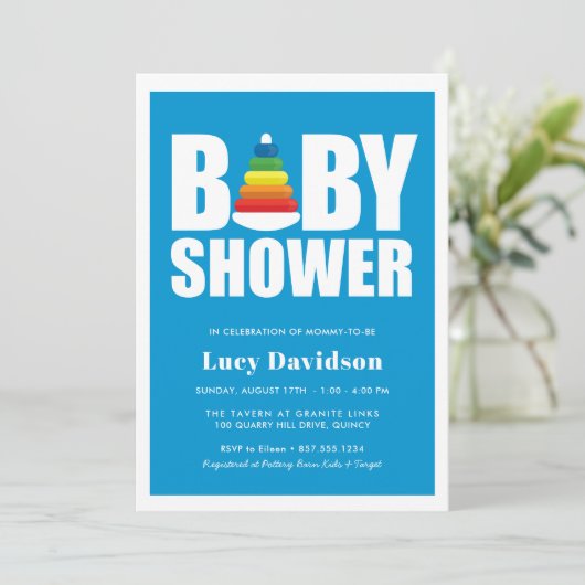 赤はっきりしたちゃんシャワー玩具レインボーリングや輪 招待状 (スタンド正面)