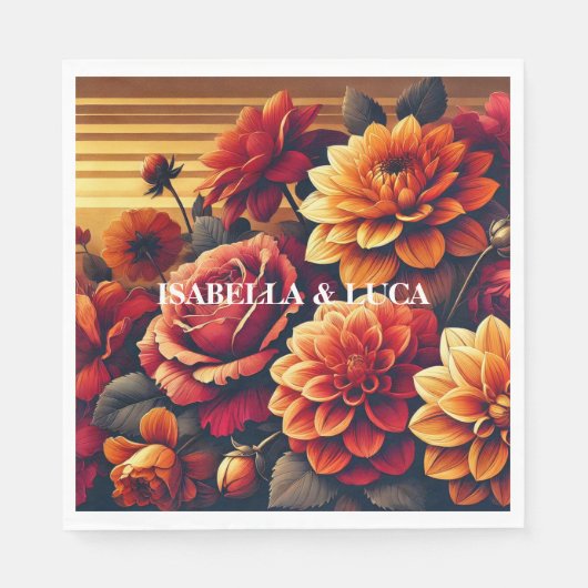 赤はっきりしたとオレンジの水色のフローラエレガント スタンダードランチョンナプキン (正面)