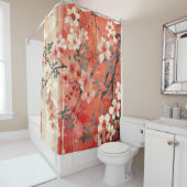 赤はっきりしたとクリームの桜シャワーカーテン シャワーカーテン (インサイチュ)