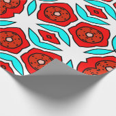 赤はっきりしたとターコイズの花柄 ラッピングペーパー (角)