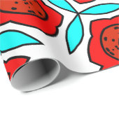 赤はっきりしたとターコイズの花柄 ラッピングペーパー (ロールコーナー)