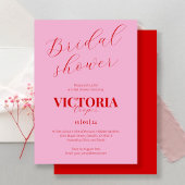 赤はっきりしたとピンクの手書きスクリプトブライダルシャワー 招待状