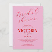 赤はっきりしたとピンクの手書きスクリプトブライダルシャワー 招待状 (正面)