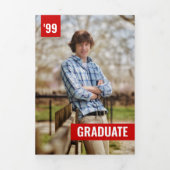 赤はっきりしたとモダン写真の卒業 三つ折り招待状 (カバー)