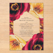 赤はっきりしたと黄色のフローラジオメト結婚リ アクリル招待状 (正面)