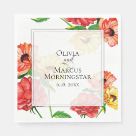 赤はっきりしたと黄色のフローラ スタンダードランチョンナプキン