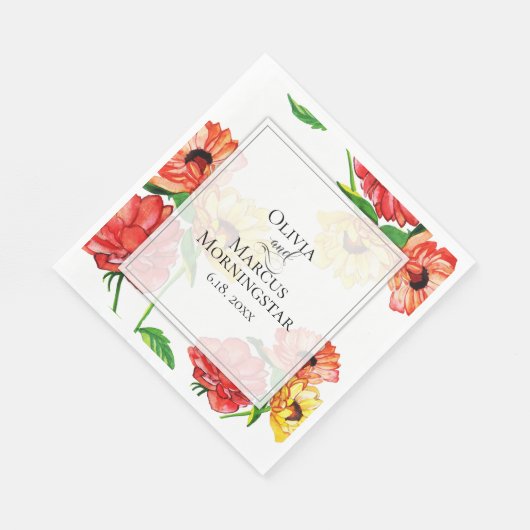 赤はっきりしたと黄色のフローラ スタンダードランチョンナプキン (角)