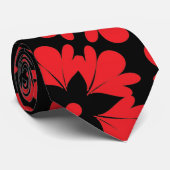 赤はっきりしたと黒のフローラ文 ネクタイ (ロール)