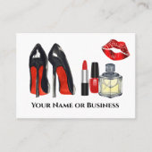 赤はっきりしたと黒のメイクアップと爪、 ネイルポーランドサロン 名刺 (正面)