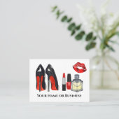 赤はっきりしたと黒のメイクアップと爪、 ネイルポーランドサロン 名刺 (スタンド正面)