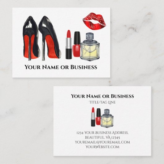 赤はっきりしたと黒のメイクアップと爪、 ネイルポーランドサロン 名刺 (正面/裏面)