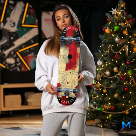 赤はっきりしたと黒の幾何学的抽象芸術スケートボード スケートボード