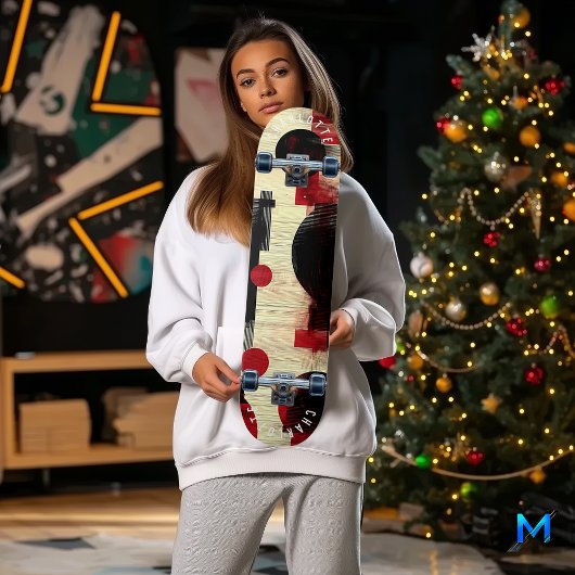 赤はっきりしたと黒の抽象芸術スケートボードデザイン スケートボード