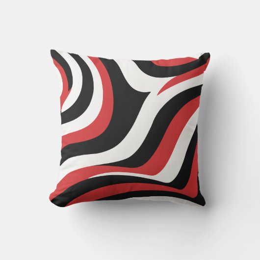 赤はっきりしたと黒波のパターン クッション (正面)