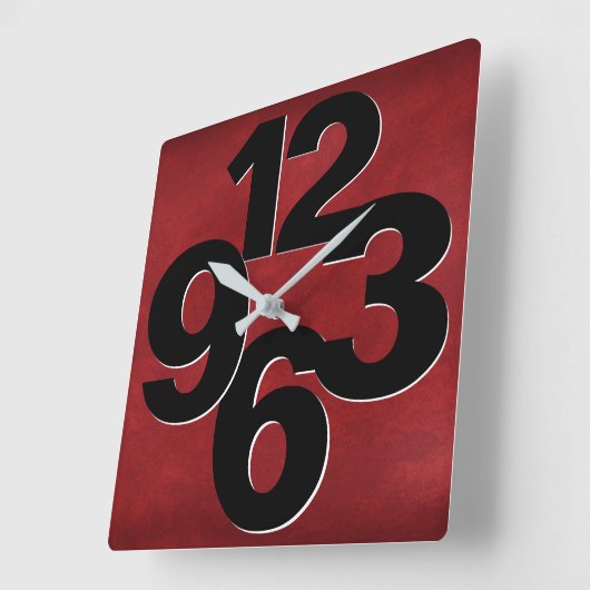 赤はっきりしたの数値顔 スクエア壁時計 (傾斜)