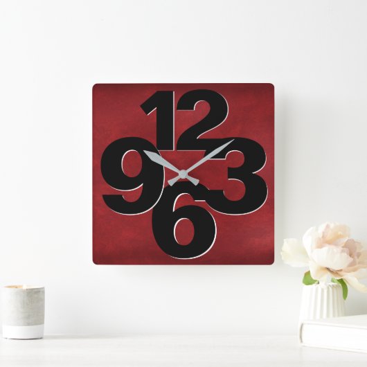 赤はっきりしたの数値顔 スクエア壁時計 (ホーム)
