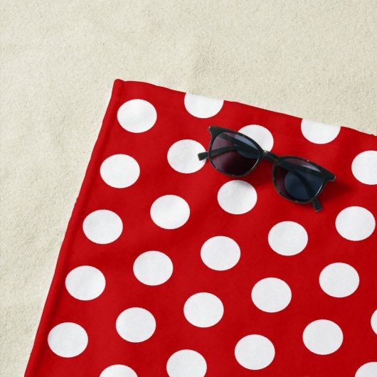 赤はっきりしたの白水玉模様 ビーチタオル (インサイチュ)