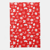 赤はっきりしたの聖降誕祭に白 キッチンタオル (縦)