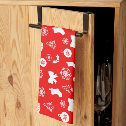 赤はっきりしたの聖降誕祭に白 キッチンタオル (三つ折り)