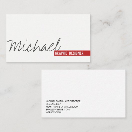 赤はっきりしたアクセント手書き文字 名刺 (正面/裏面)