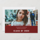 赤はっきりしたタイポグラフィモダン写真卒業パーティー 招待状 (正面)