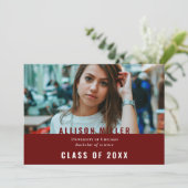 赤はっきりしたタイポグラフィモダン写真卒業パーティー 招待状 (スタンド正面)