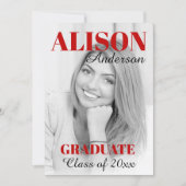 赤はっきりしたタイポグラフィ2024年卒業写真のクラス 招待状 (正面)