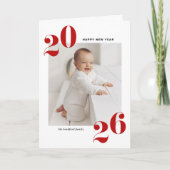 赤はっきりしたタイポグラフィ2025年新年写真 シーズンカード (正面)