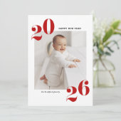 赤はっきりしたタイポグラフィ2025年新年写真 シーズンカード (スタンド正面)