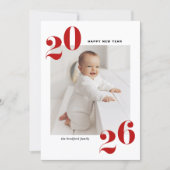 赤はっきりしたタイポグラフィ2025年新年写真 シーズンカード (正面)