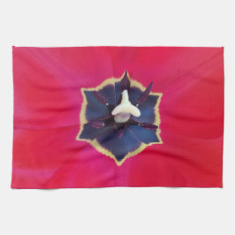 赤はっきりしたチューリップ花マクロ自然写真 キッチンタオル